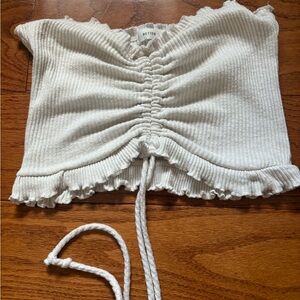 2 pack - 1 Cream Ruched Crop Top with Ruffle Hem and 1 black tube top